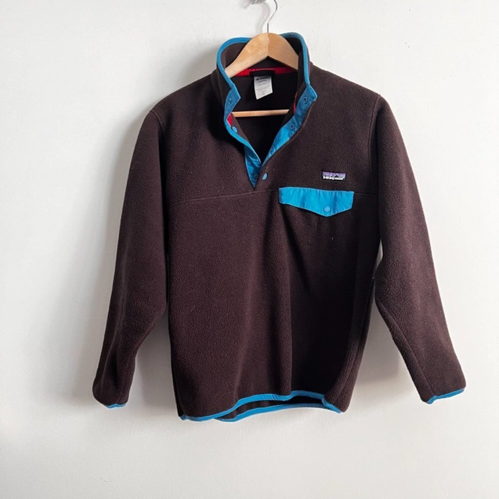Patagonia Synchilla Snap-T Snap T Fleece Pullover Sweater Brown Blue